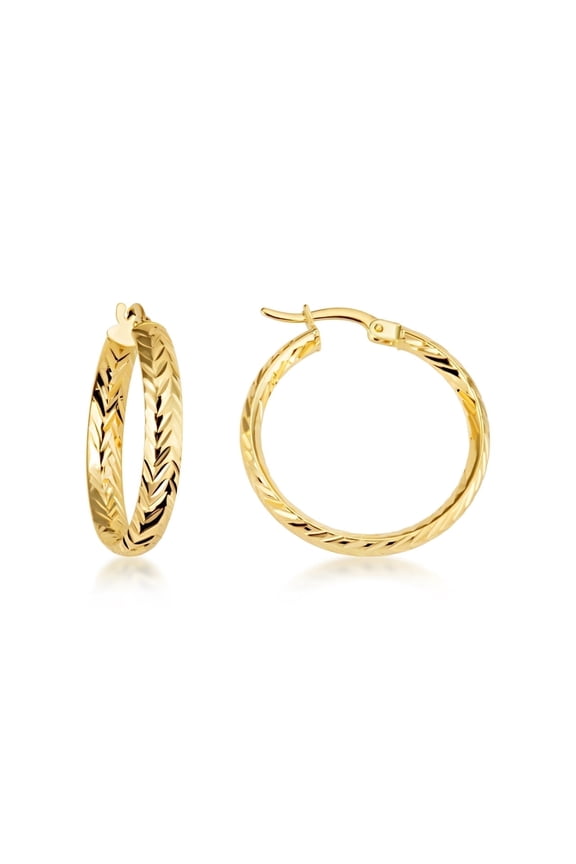 14K Yellow Gold Reversible Twisted Tube Hoop Earrings (S/L) (Large)