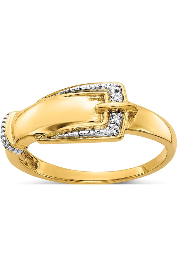 14K and White Rhodium Diamond Buckle Ring