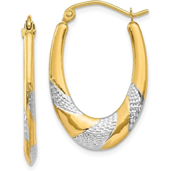 14K Yellow Gold & Rhodium Hollow Oval Hoop Earrings - 25mm