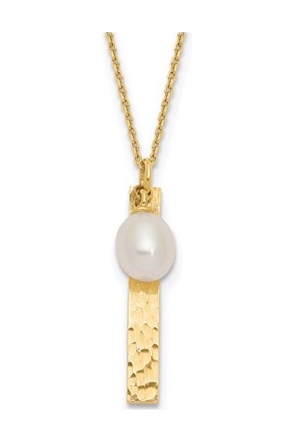 14K Yellow Gold Rice Freshwater Cultured 6-7mm Pearl Drop Pendant Necklace with Chain