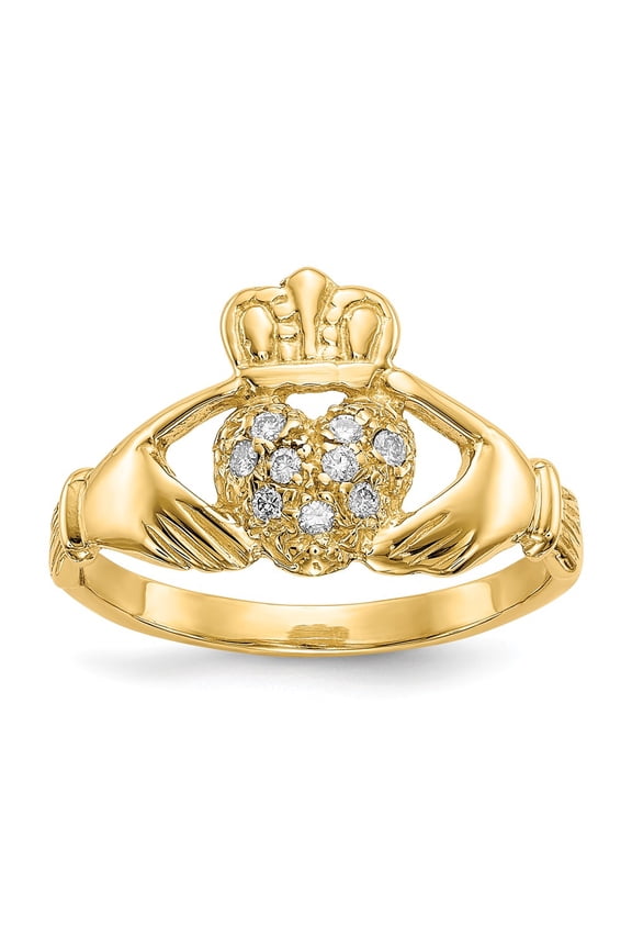 14K Yellow Gold Ring Band 7 mm Claddagh Mounting