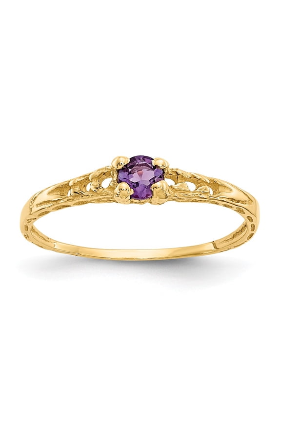 14K Yellow Gold Ring Band Birthstone (02) February Amethyst Purple