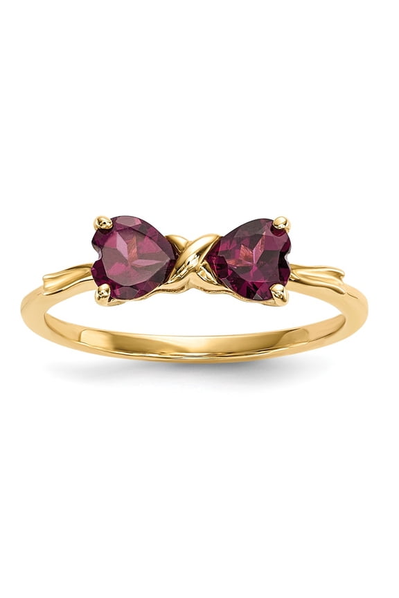 14K Yellow Gold Ring Band Birthstone (06) June Rhodolite Garnet Heart Red