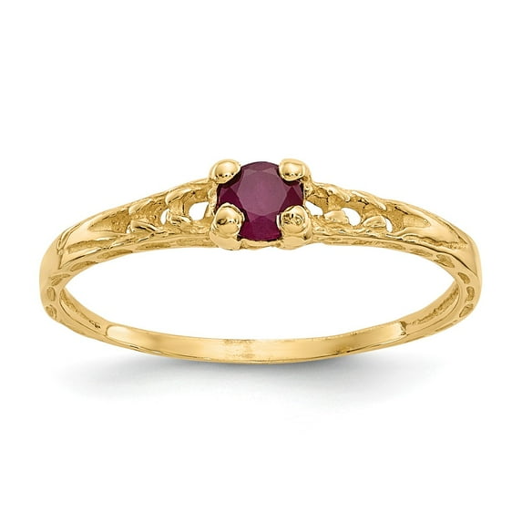 14K Yellow Gold Ring Band Birthstone (07) July Ruby Red, Size 8