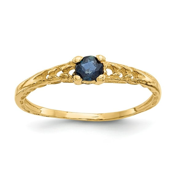 14K Yellow Gold Ring Band Birthstone (09) September Sapphire Round Blue, Size 9