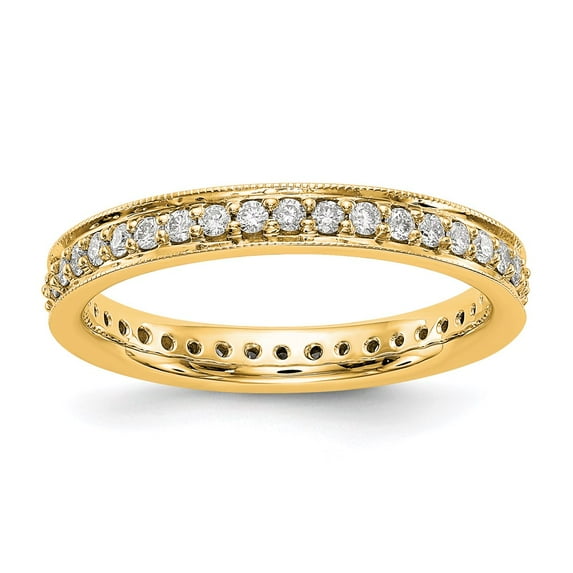 14K Yellow Gold Ring Band Eternity Diamond Round Polished 1 2 CT Vintage , Size 7