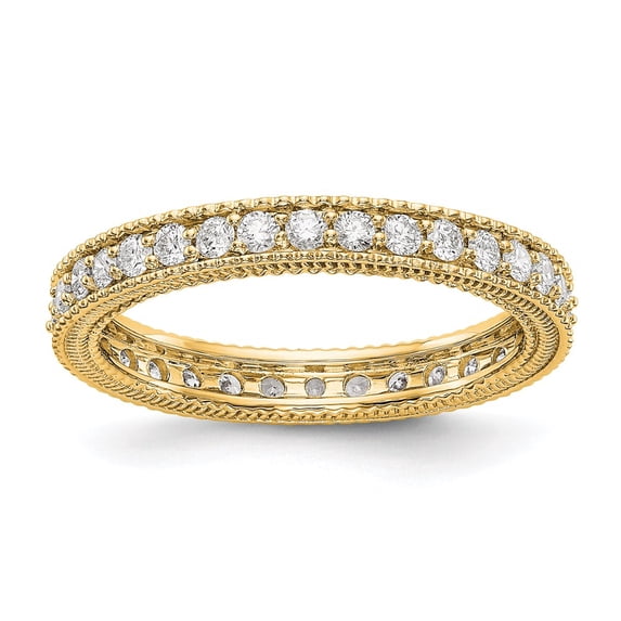 14K Yellow Gold Ring Band Eternity Diamond Round Polished 3 4CT Milgrain Edge , Size 7