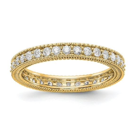 14K Yellow Gold Ring Band Eternity Diamond Round Polished 3 4CT Milgrain Edge