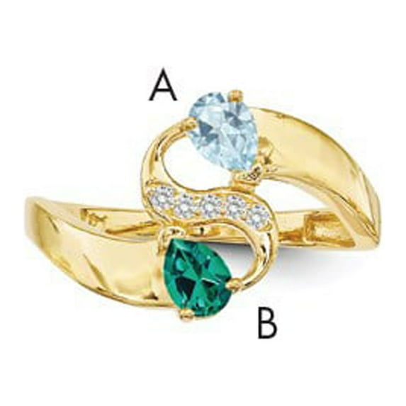 14K Yellow Gold Ring Band Family & Mother's Customize Stones Diamond Round Blue, Size 9