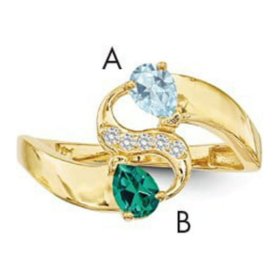14K Yellow Gold Ring Band Family & Mother's Customize Stones Diamond Round Blue