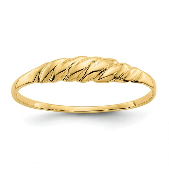 14K Yellow Gold Ring Band Fashion Diamond-cut Textured Ridged Dome, Size 8