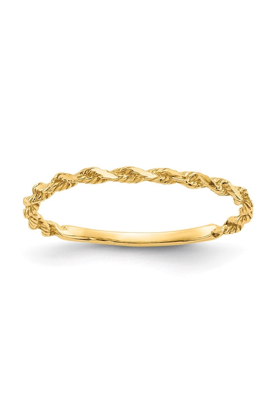 14K Yellow Gold Ring Band Fashion Diamond-cut Textured Rope , Size 5
