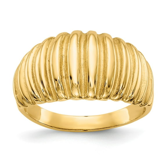 14K Yellow Gold Ring Band Fashion High Polished Ribbed Dome
