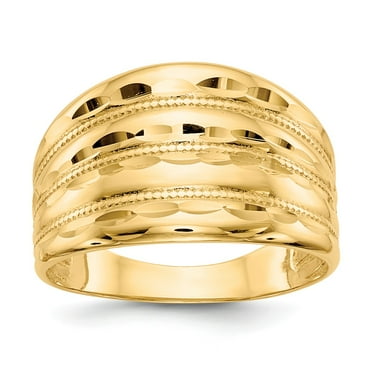 14K Yellow Gold Ring Band Fashion Polished Diamond-cut Four Ridge Dome