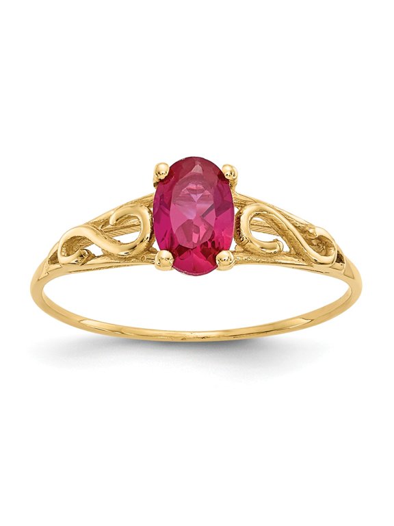 14K Yellow Gold Ring Band Fashion Ruby, Lab Created Red, Size 8