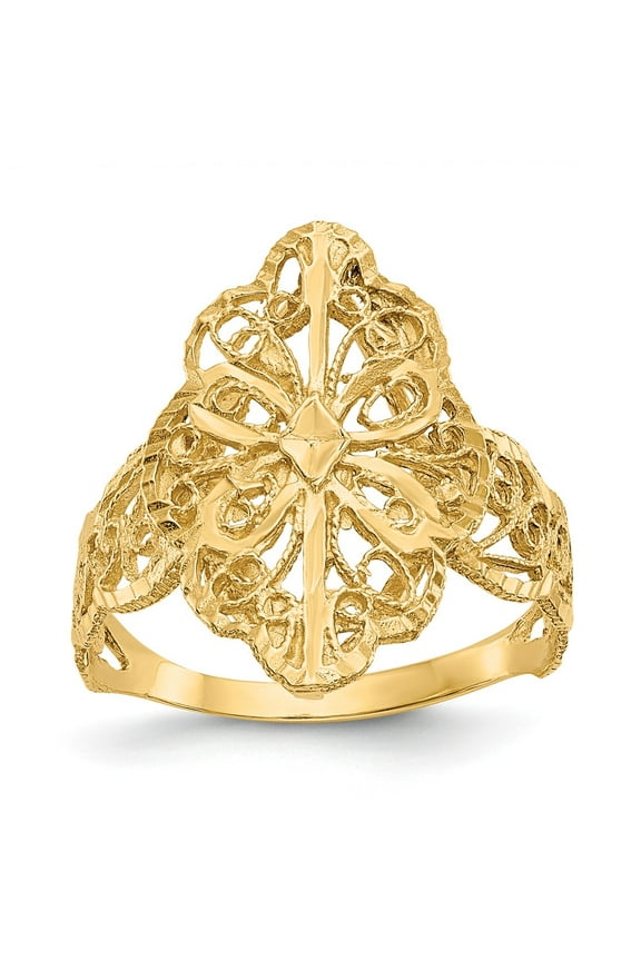 14K Yellow Gold Ring Band Fashion diamond-cut Filigree, Size 9