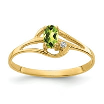 14K Yellow Gold Ring Band Gemstone Diamond Round Peridot Oval Green