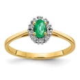 thumbnail image 1 of 14K Yellow Gold Ring Band Gemstone Emerald Oval Green Diamond Round, Size 8, 1 of 3