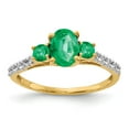 thumbnail image 1 of 14K Yellow Gold Ring Band Gemstone Emerald Oval Green Round Diamond, Size 5, 1 of 3