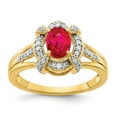 thumbnail image 1 of 14K Yellow Gold Ring Band Gemstone Ruby Oval Red Diamond Round, Size 5, 1 of 3