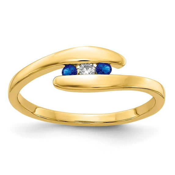 14K Yellow Gold Ring Band Gemstone Sapphire Round Blue, Size 8