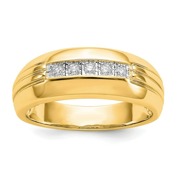 14K Yellow Gold Ring Band Men's Diamond Round Mens, Size 8