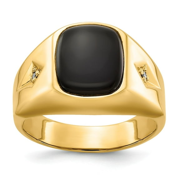 14K Yellow Gold Ring Band Men's Diamond Round Onyx Black, Size 5