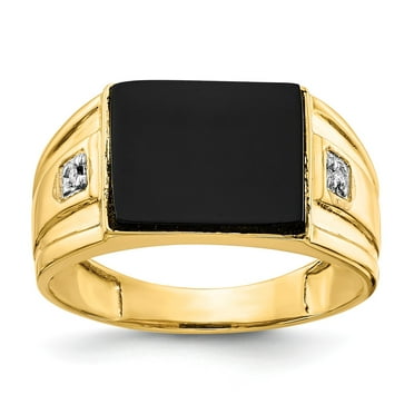 14k Yellow Gold Onyx & Diamond Men Gents Gemstone Ring - Walmart.com