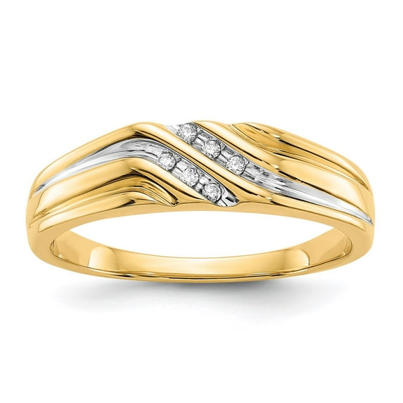 14K Yellow Gold Ring Band Men's Diamond Round with Rhodium Mens, Size 9