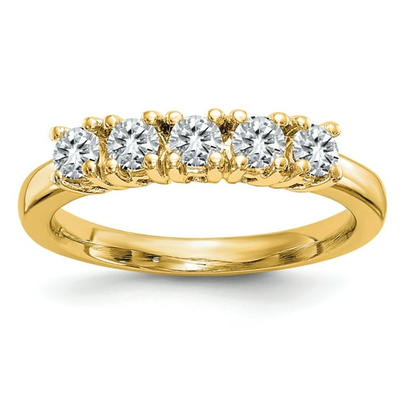 14K Yellow Gold Ring Band Moissanite Round White 1ct 5 Stone , Size 8