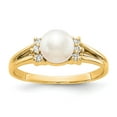 thumbnail image 1 of 14K Yellow Gold Ring Band Pearl Freshwater White Diamond Round, Size 8, 1 of 1