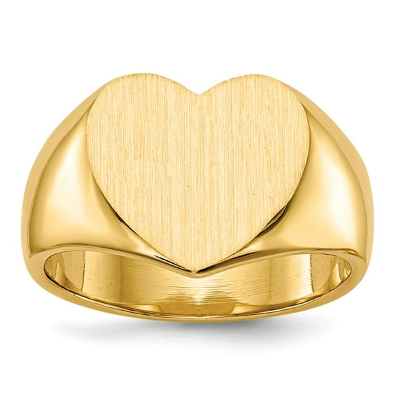 14K Yellow Gold Ring Band Signet 11.5x12.5mm Closed Back Heart, Size 7