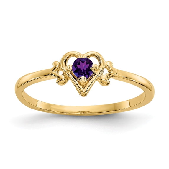 14K Yellow Gold Ring Band Themed (02) February Amethyst Purple
