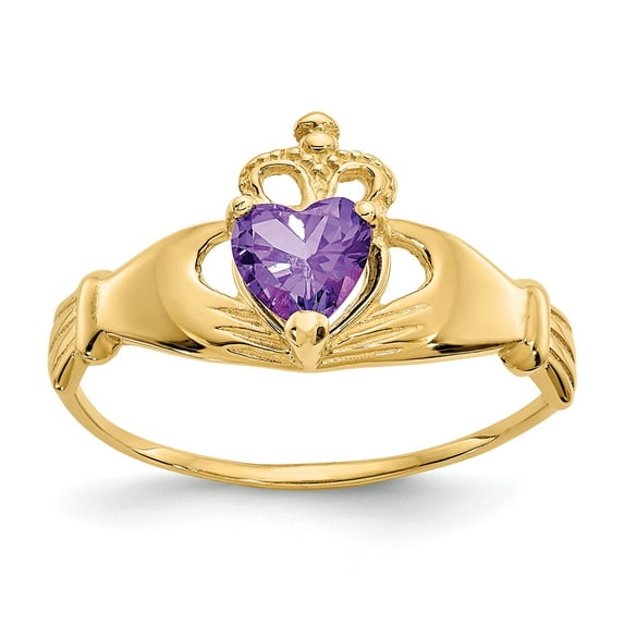 14K Yellow Gold Ring Band Themed (02) February Cubic Zirconia CZ Purple