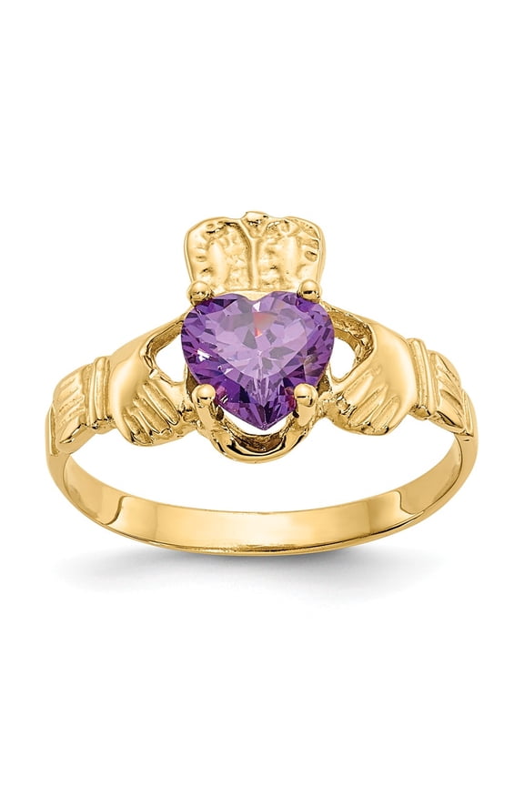 14K Yellow Gold Ring Band Themed (02) February Synthetic Birthstone