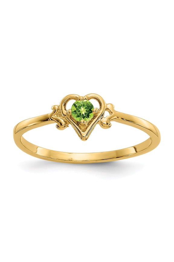 14K Yellow Gold Ring Band Themed (08) August Peridot Green