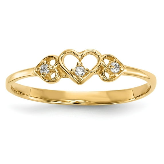 14K Yellow Gold Ring Band Themed Closed Back Cubic Zirconia CZ Clear, Size 7