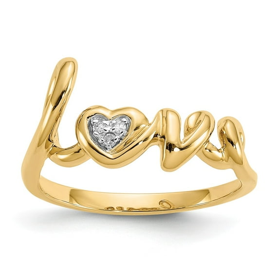 14K Yellow Gold Ring Band Themed Diamond Round Love, Size 8