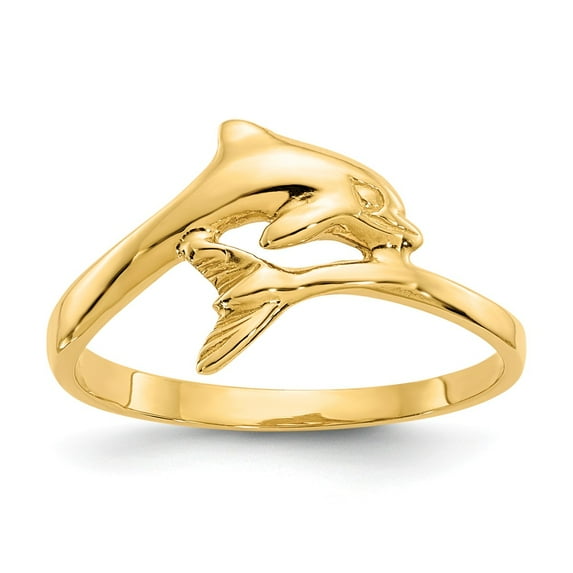 14K Yellow Gold Ring Band Themed Dolphin, Size 6