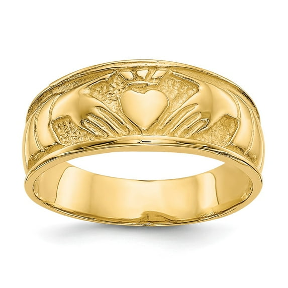 14K Yellow Gold Ring Band Themed Ladies Claddagh, Size 8