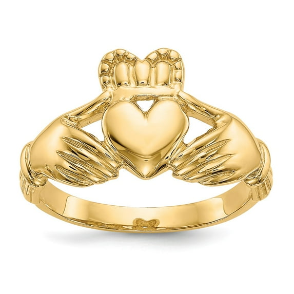 14K Yellow Gold Ring Band Themed Men's Claddagh, Size 8