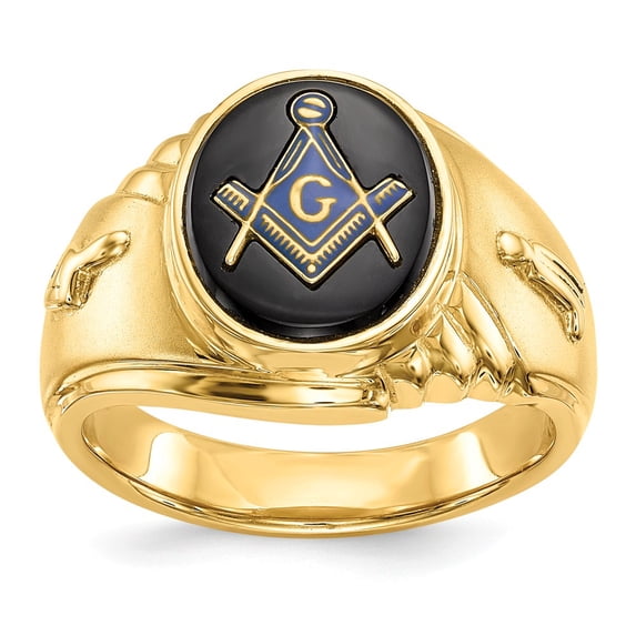 14K Yellow Gold Ring Band Themed Men's Oval Masonic, Size 7