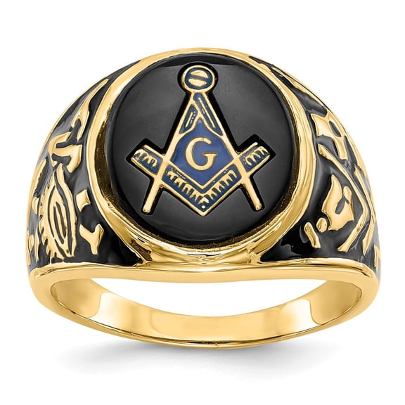 14K Yellow Gold Ring Band Themed Men's Oval Masonic