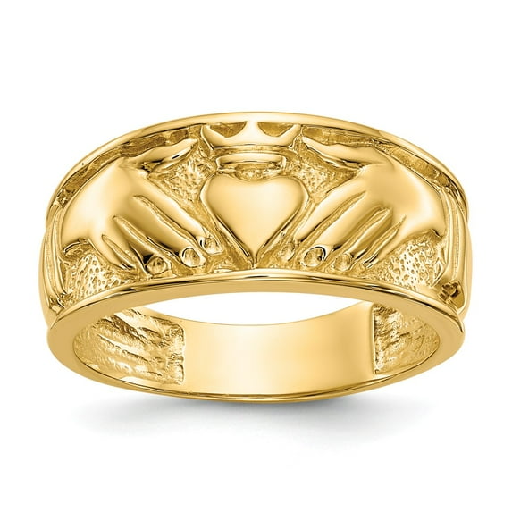14K Yellow Gold Ring Band Themed Men's Polished Claddagh , Size 6