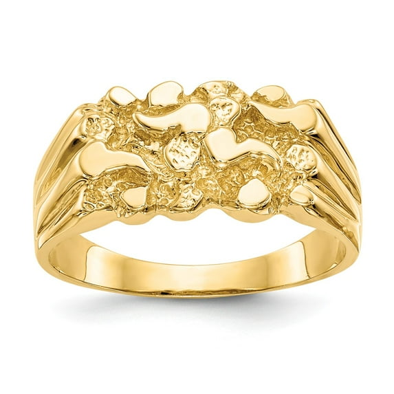 14K Yellow Gold Ring Band Themed Nugget, Size 9