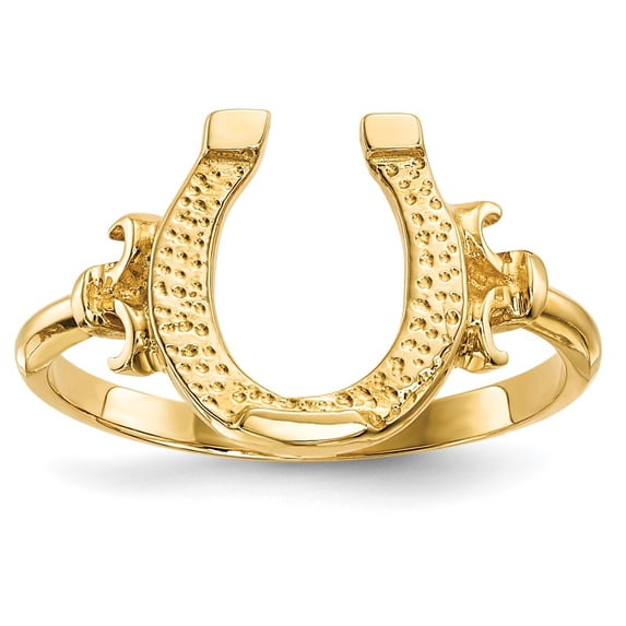 14K Yellow Gold Ring Band Themed Open Back Textured, Size 6