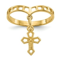 14K Yellow Gold Ring Band Themed Polished Cross Dangle Charm