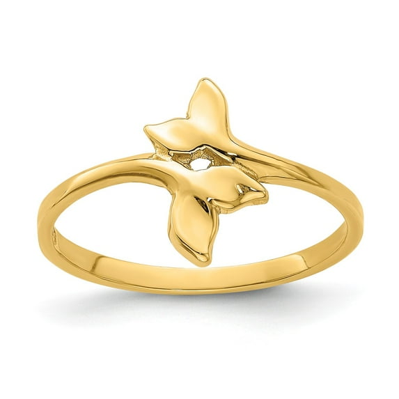 14K Yellow Gold Ring Band Themed Polished Double Whale Tale, Size 6