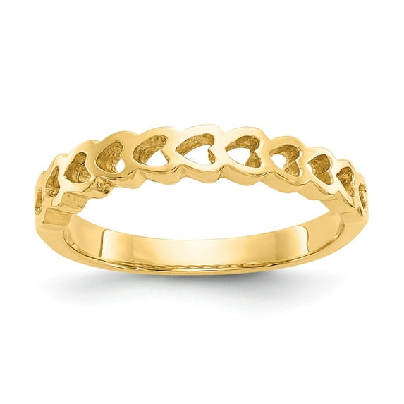 14K Yellow Gold Ring Band Themed Polished Hearts, Size 7