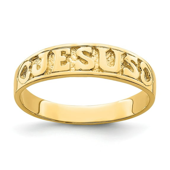 14K Yellow Gold Ring Band Themed Polished Jesus with Hearts